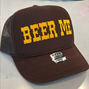 OTTO Brown Trucker Hat with Yellow Text "beer me"